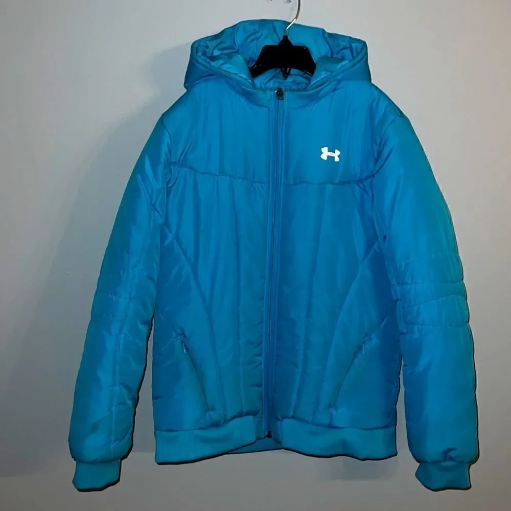 Under Armour Girls Youth XL sky blue Winter Puffer Hooded Jacket